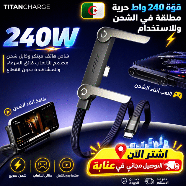 كابل الشحن الذكي 240 واط مع حامل هاتف مدمج